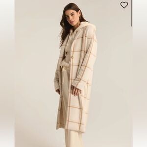 Women's Cream Plaid Coat, Small